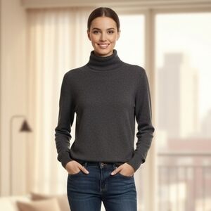 Eddie Bauer Women's Preppy Quiet Luxury Neutral Grey Turtleneck Shirt Size XL